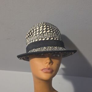 Vince Camuto Black and Cream Woven Fedora